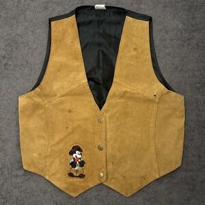 vintage disney kids leather suede vest size M/L Mickey unlimited youth cowboy
